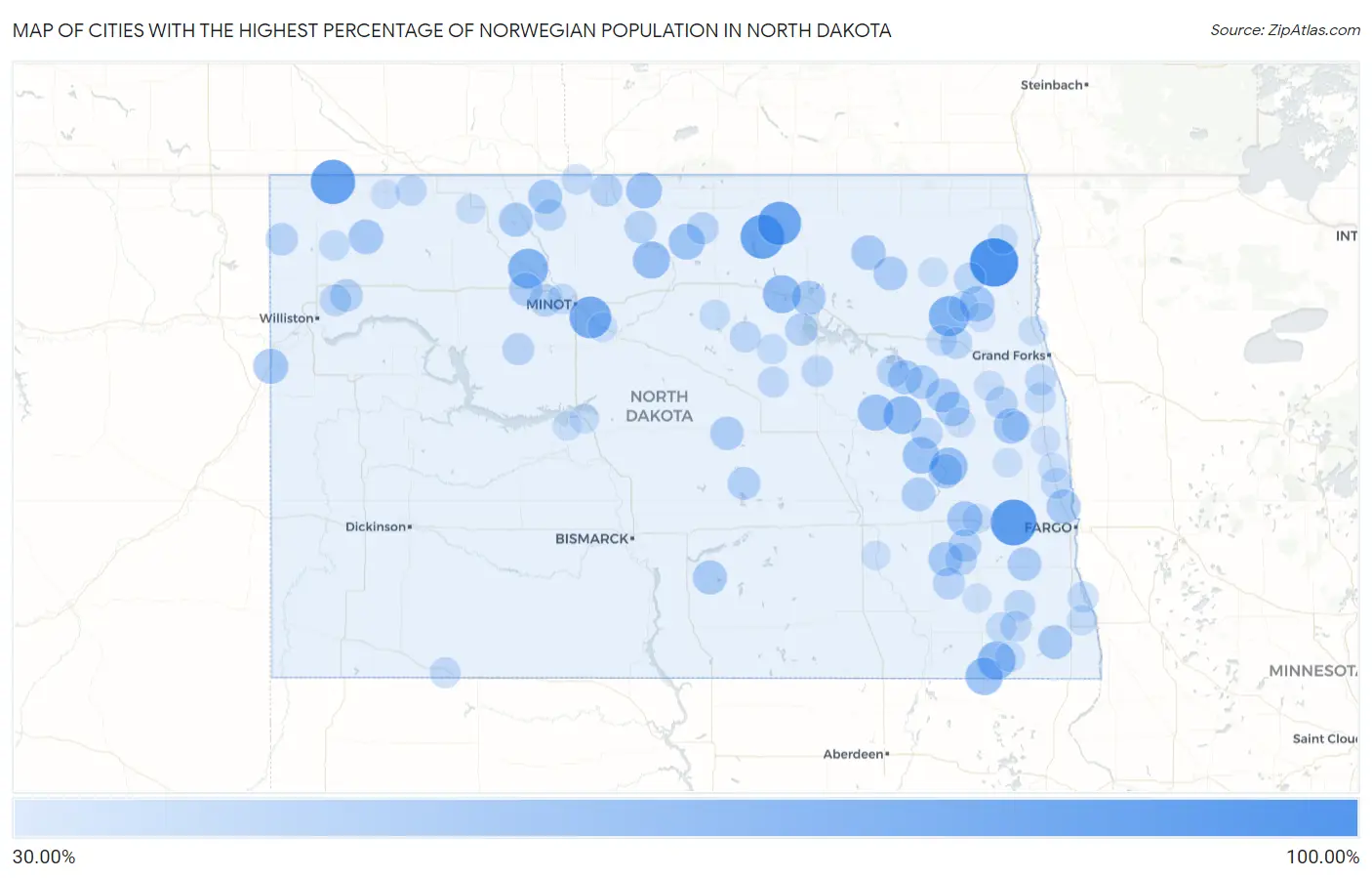 Cities with the Highest Percentage of Norwegian Population in North Dakota Map