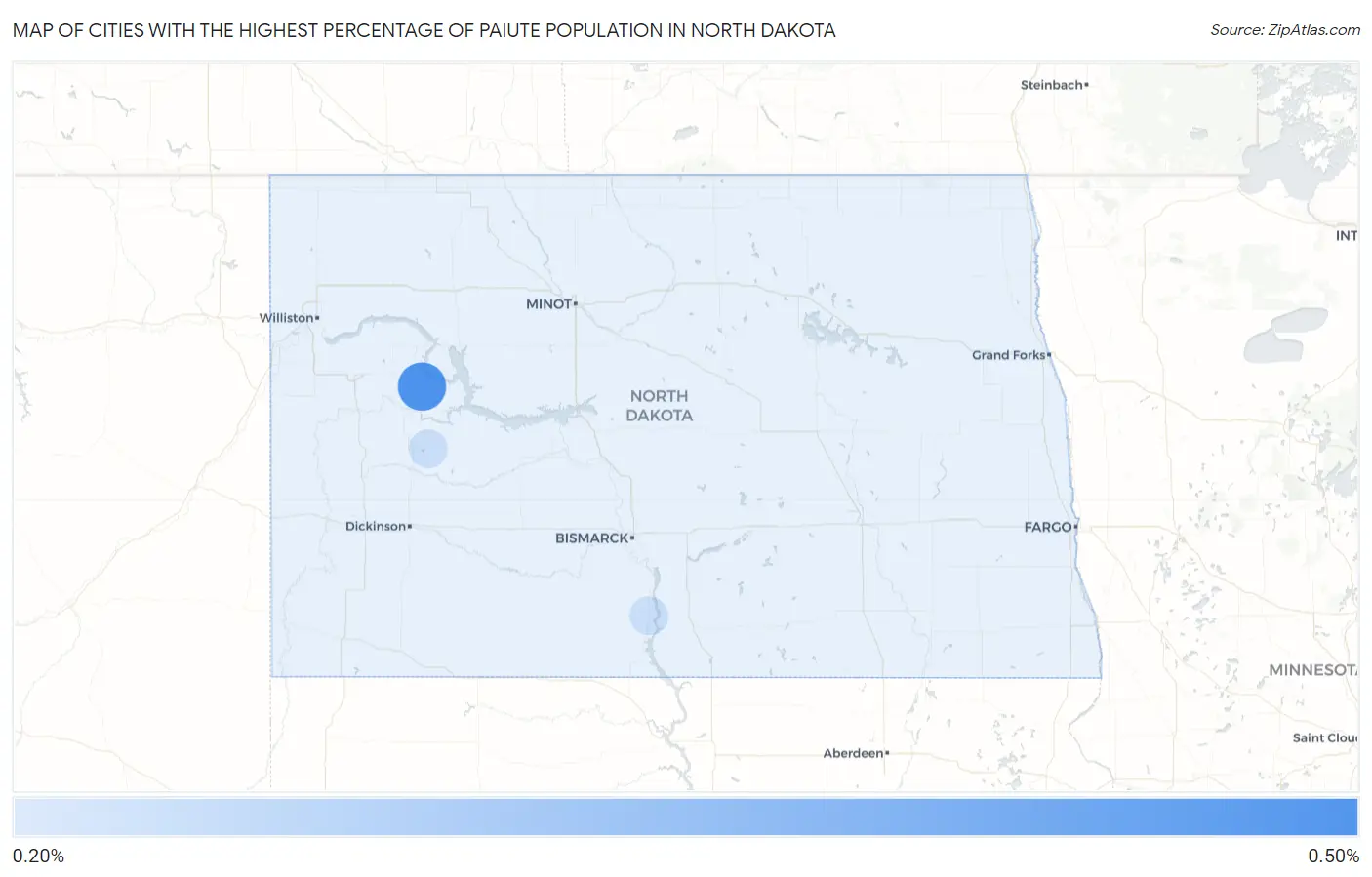 Cities with the Highest Percentage of Paiute Population in North Dakota Map