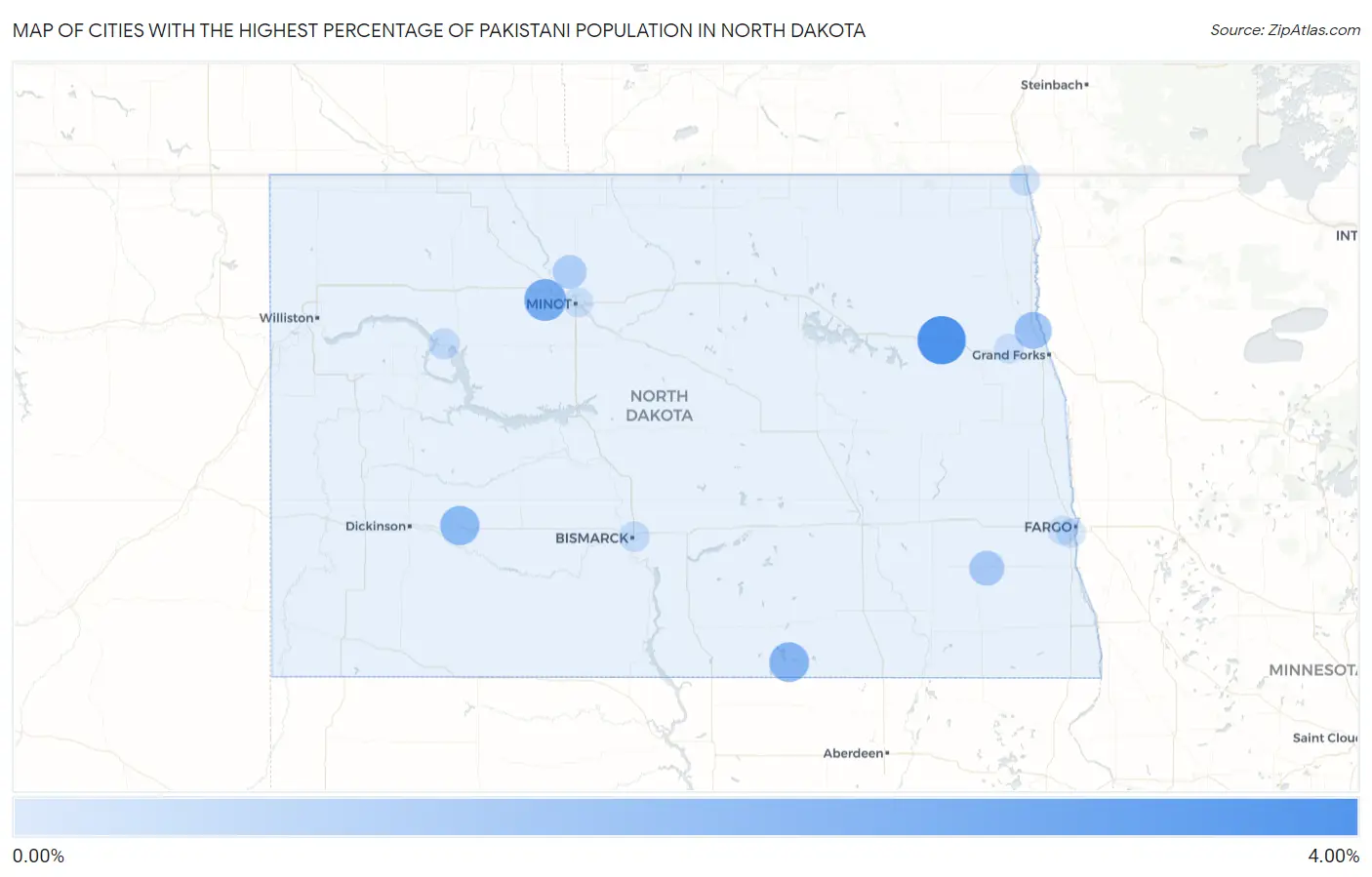 Cities with the Highest Percentage of Pakistani Population in North Dakota Map