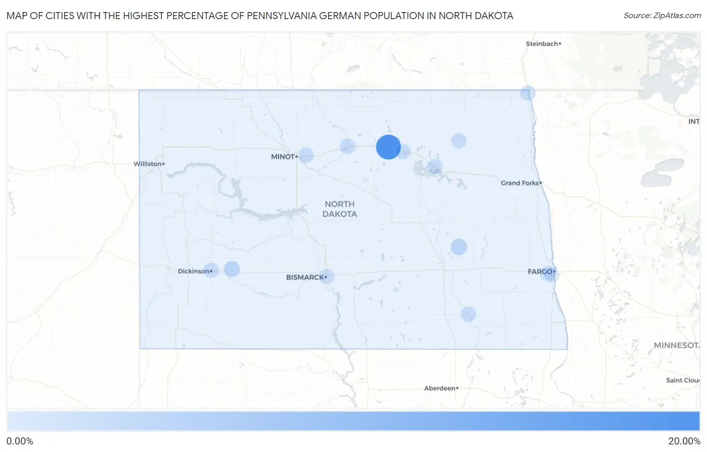 Cities with the Highest Percentage of Pennsylvania German Population in North Dakota Map