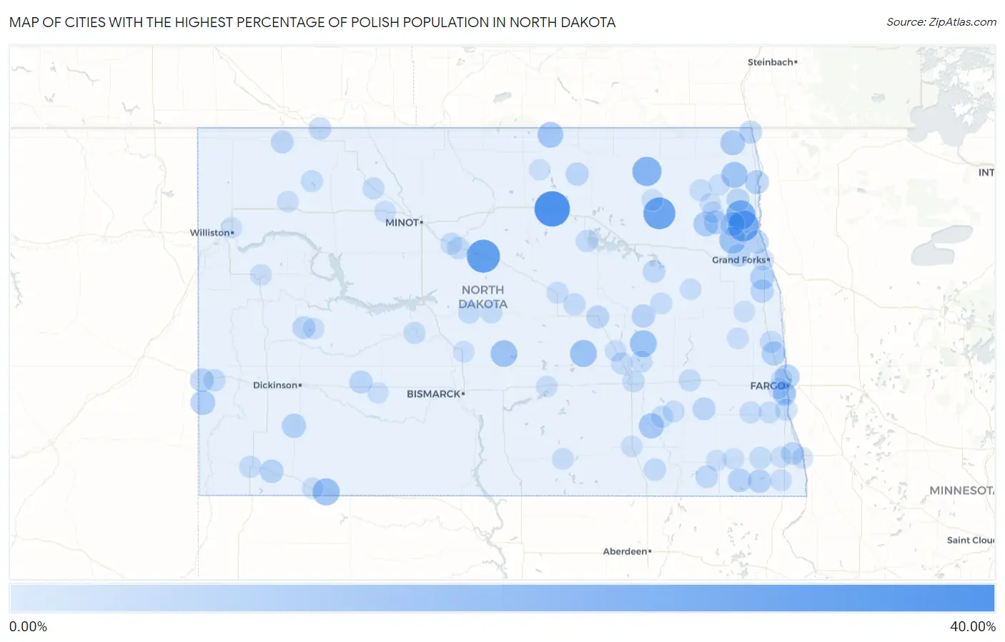 Cities with the Highest Percentage of Polish Population in North Dakota Map