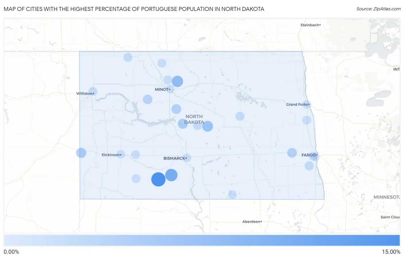 Cities with the Highest Percentage of Portuguese Population in North Dakota Map