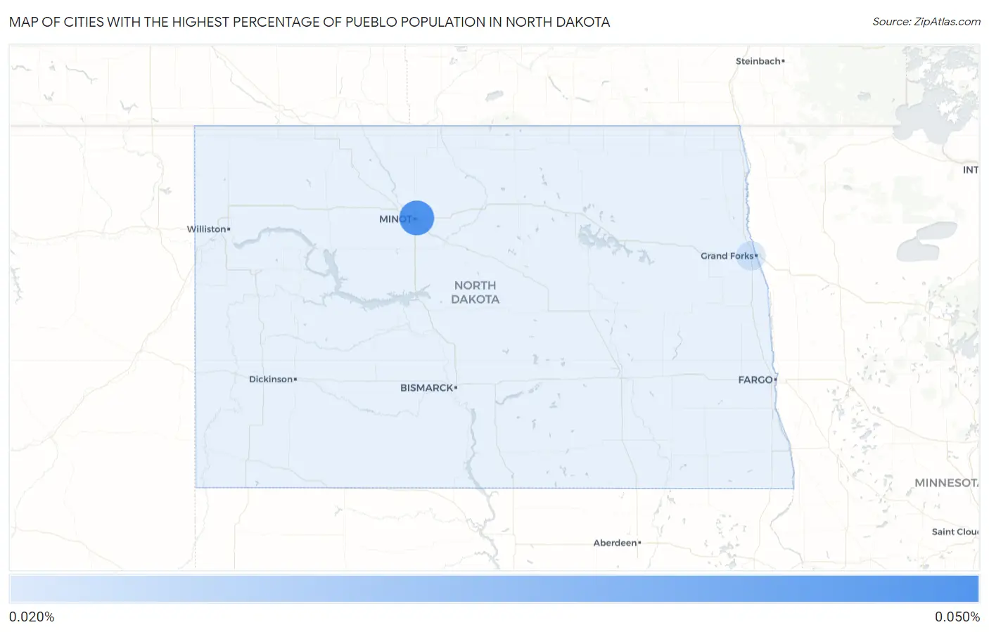 Cities with the Highest Percentage of Pueblo Population in North Dakota Map