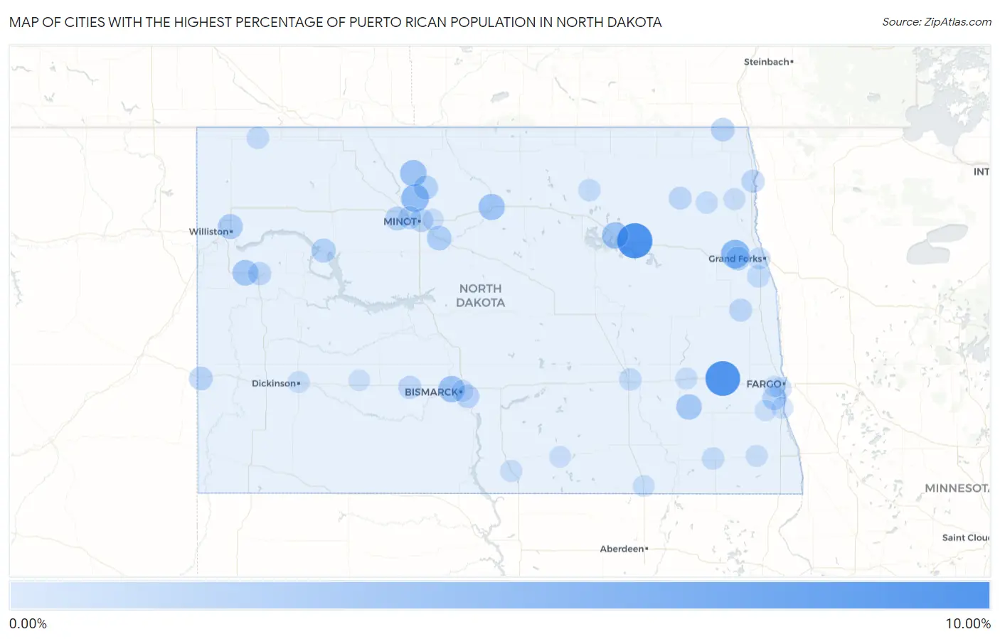 Cities with the Highest Percentage of Puerto Rican Population in North Dakota Map