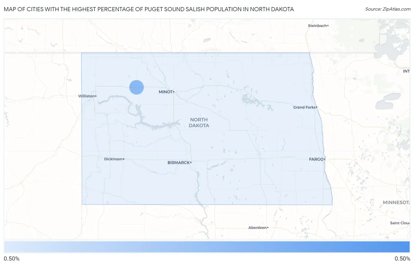 Cities with the Highest Percentage of Puget Sound Salish Population in North Dakota Map