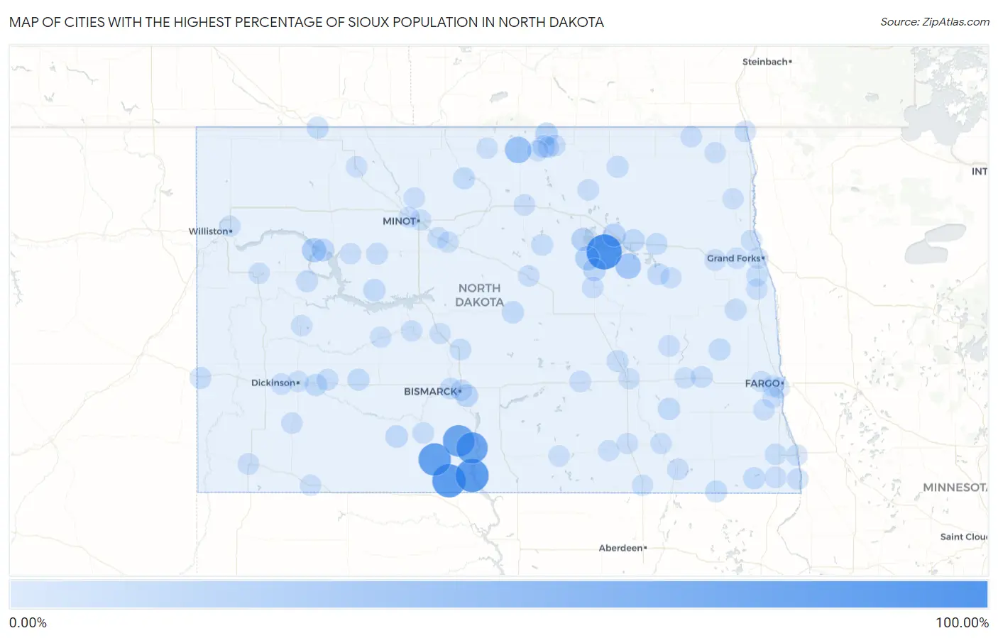 Cities with the Highest Percentage of Sioux Population in North Dakota Map