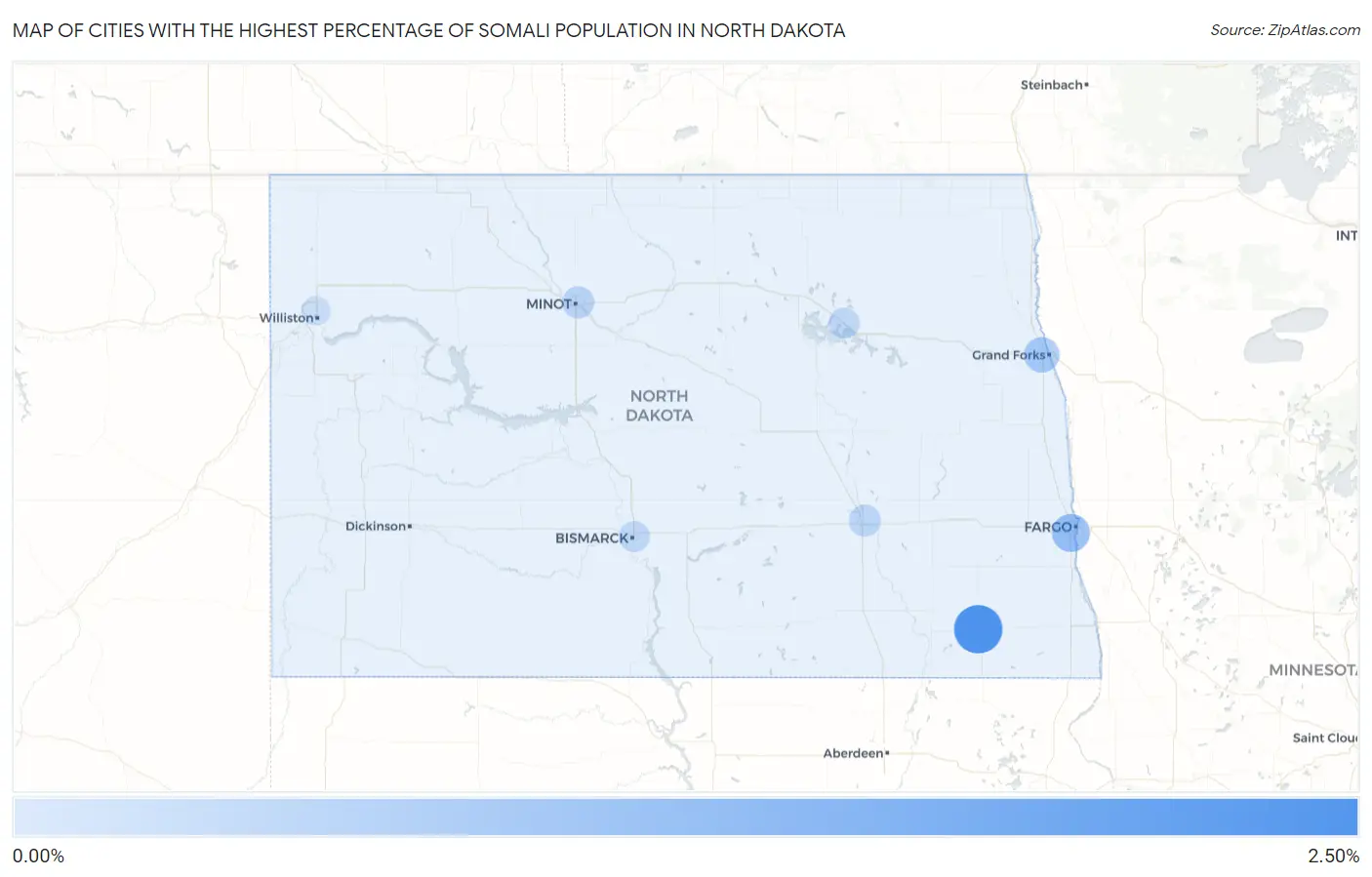 Cities with the Highest Percentage of Somali Population in North Dakota Map