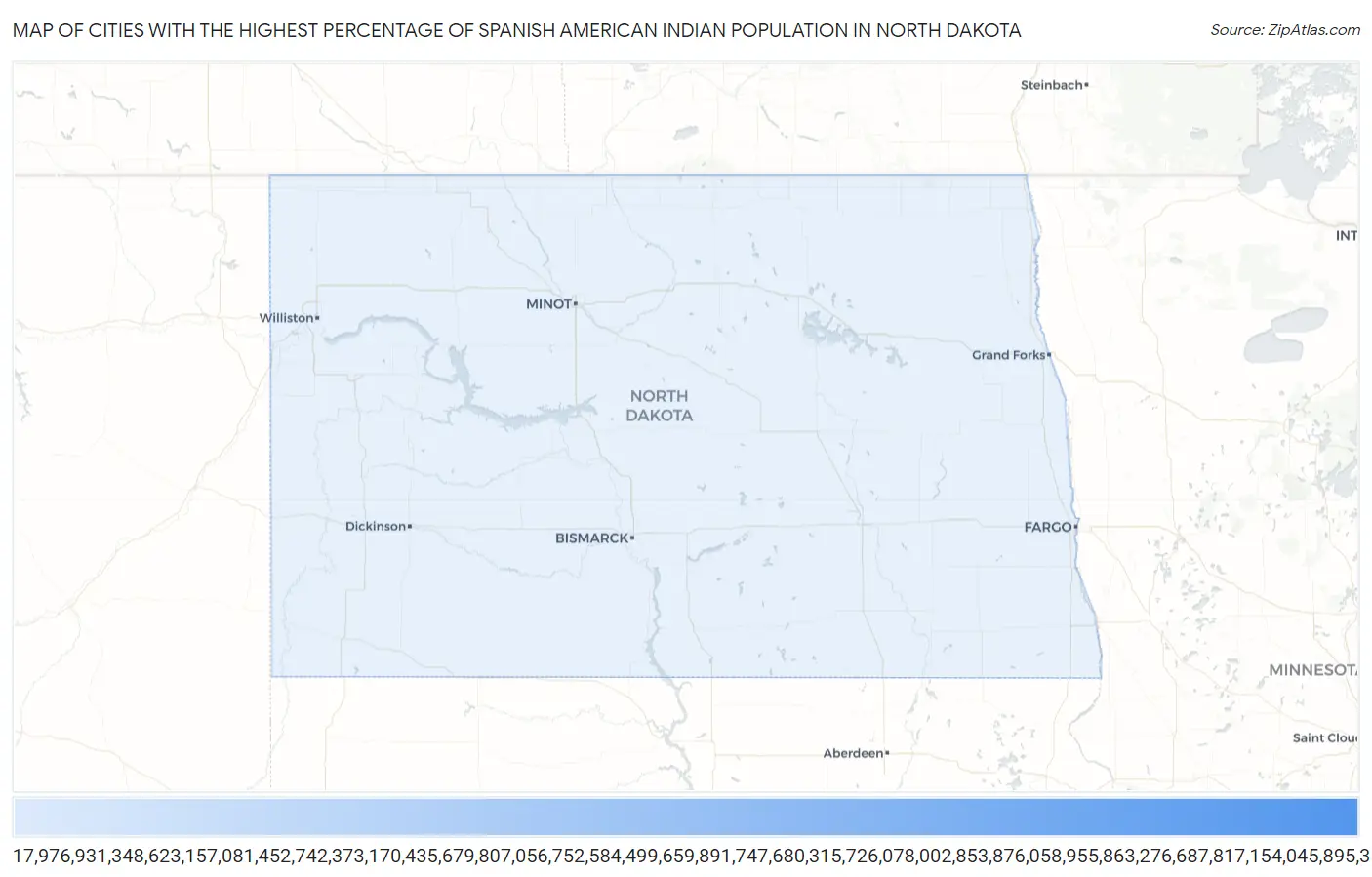 Cities with the Highest Percentage of Spanish American Indian Population in North Dakota Map