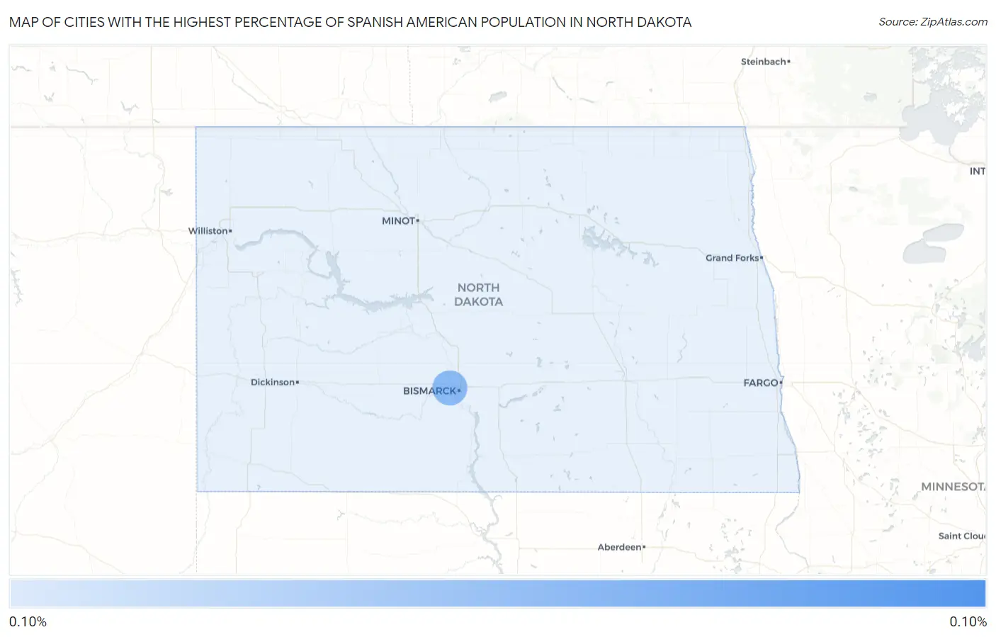 Cities with the Highest Percentage of Spanish American Population in North Dakota Map