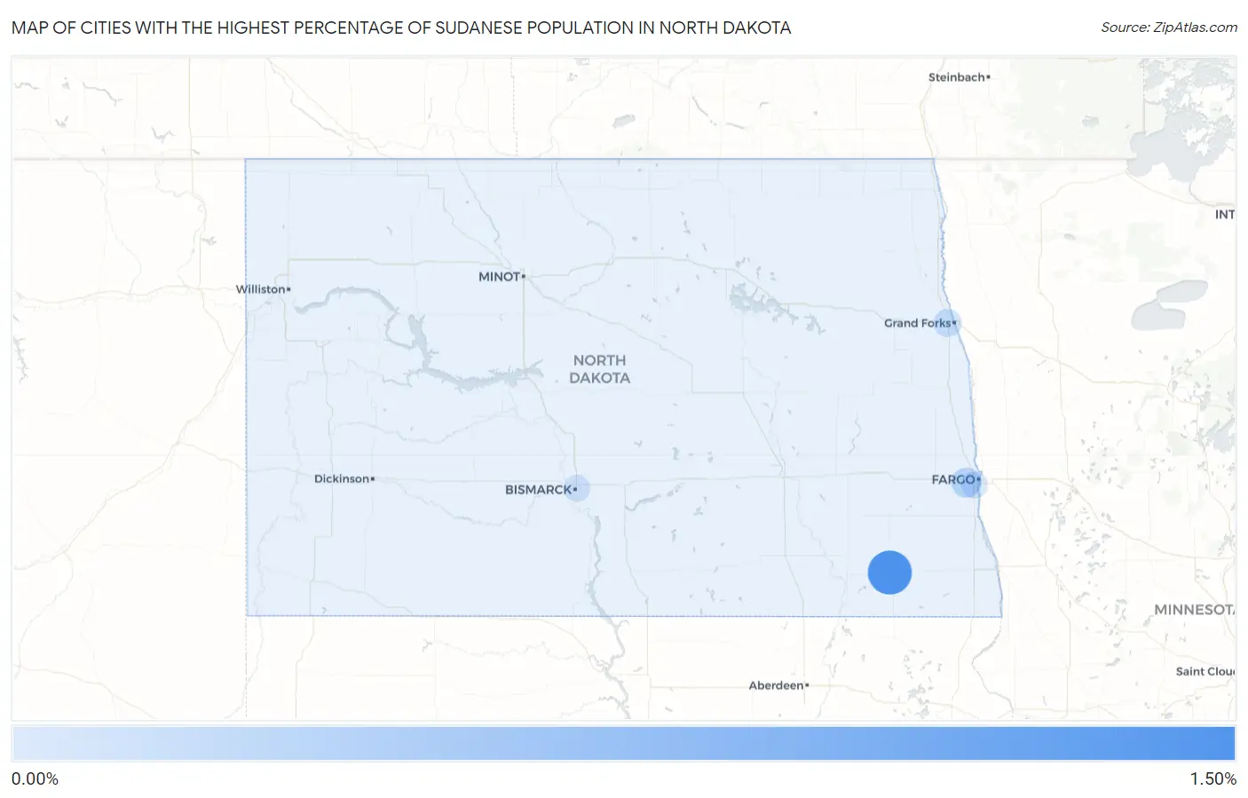 Cities with the Highest Percentage of Sudanese Population in North Dakota Map