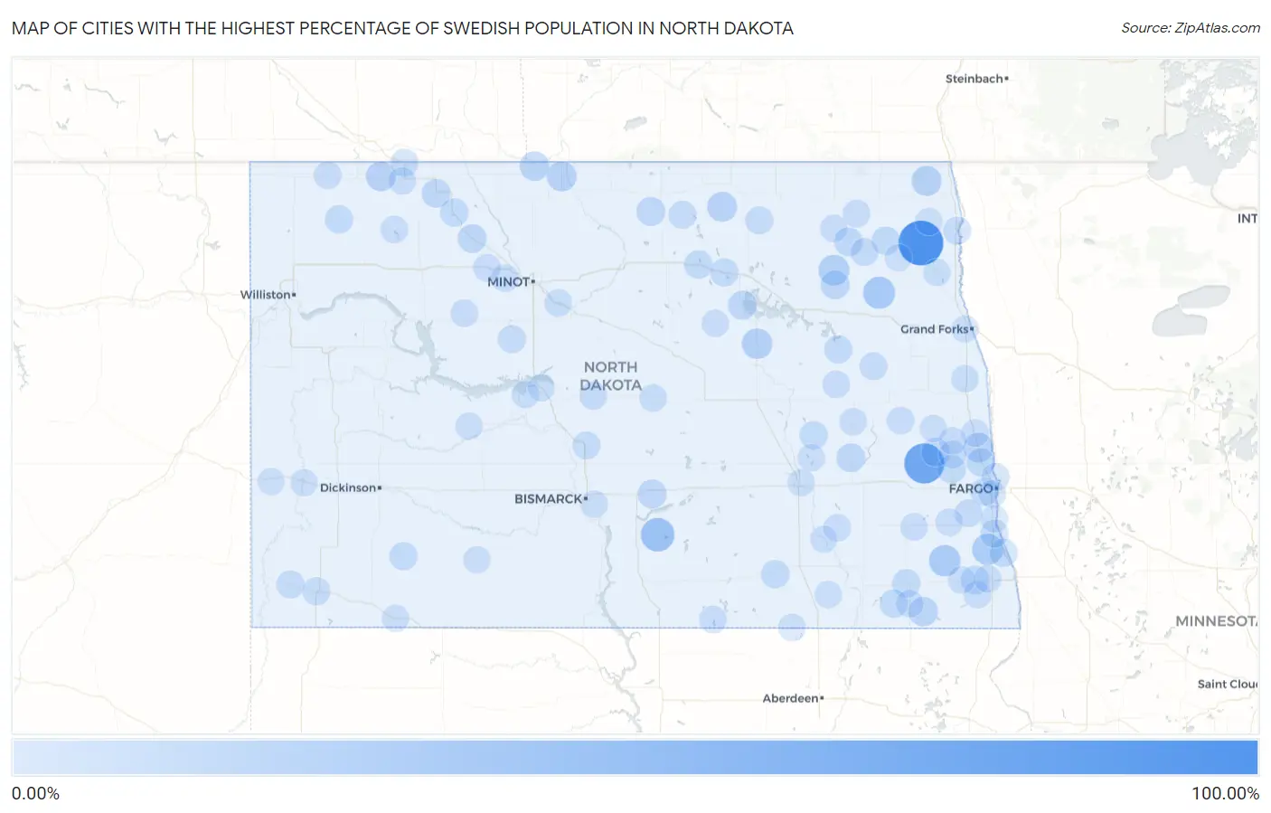 Cities with the Highest Percentage of Swedish Population in North Dakota Map