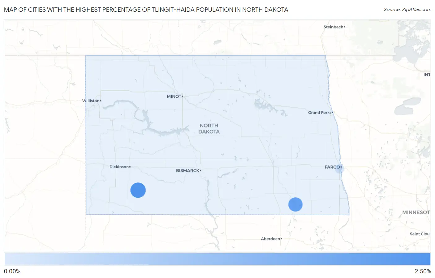 Cities with the Highest Percentage of Tlingit-Haida Population in North Dakota Map