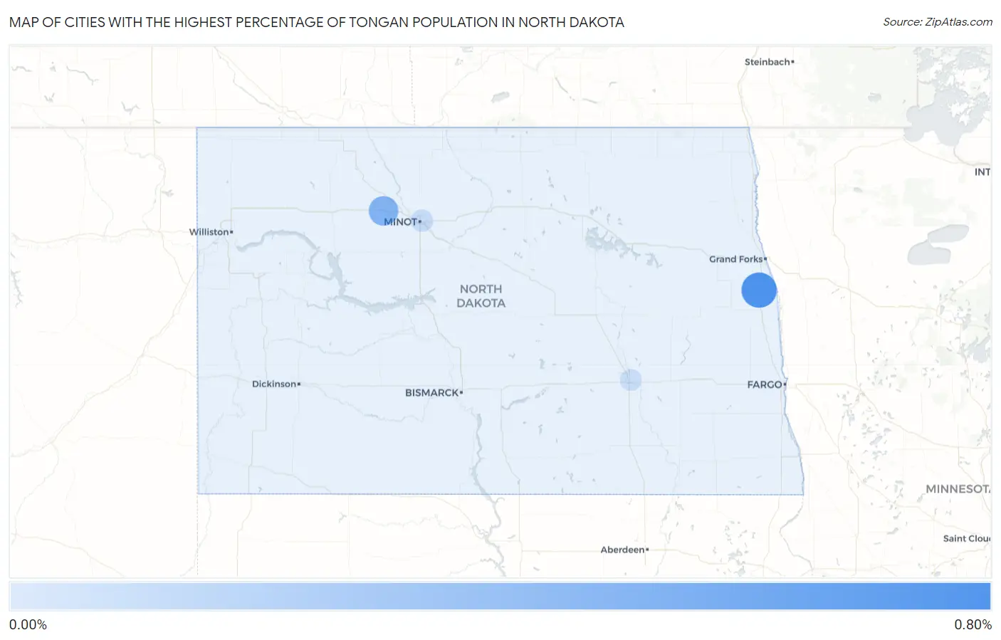Cities with the Highest Percentage of Tongan Population in North Dakota Map