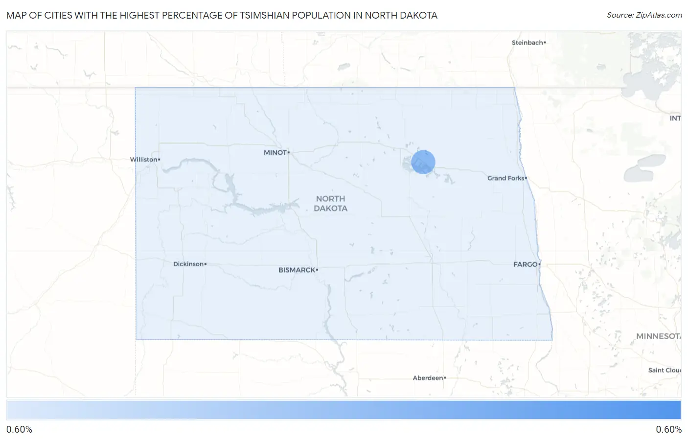 Cities with the Highest Percentage of Tsimshian Population in North Dakota Map