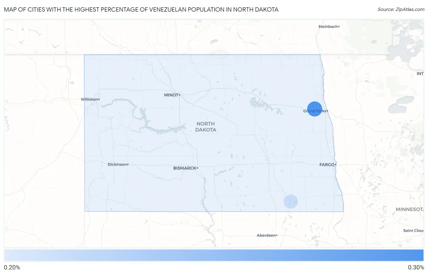 Cities with the Highest Percentage of Venezuelan Population in North Dakota Map