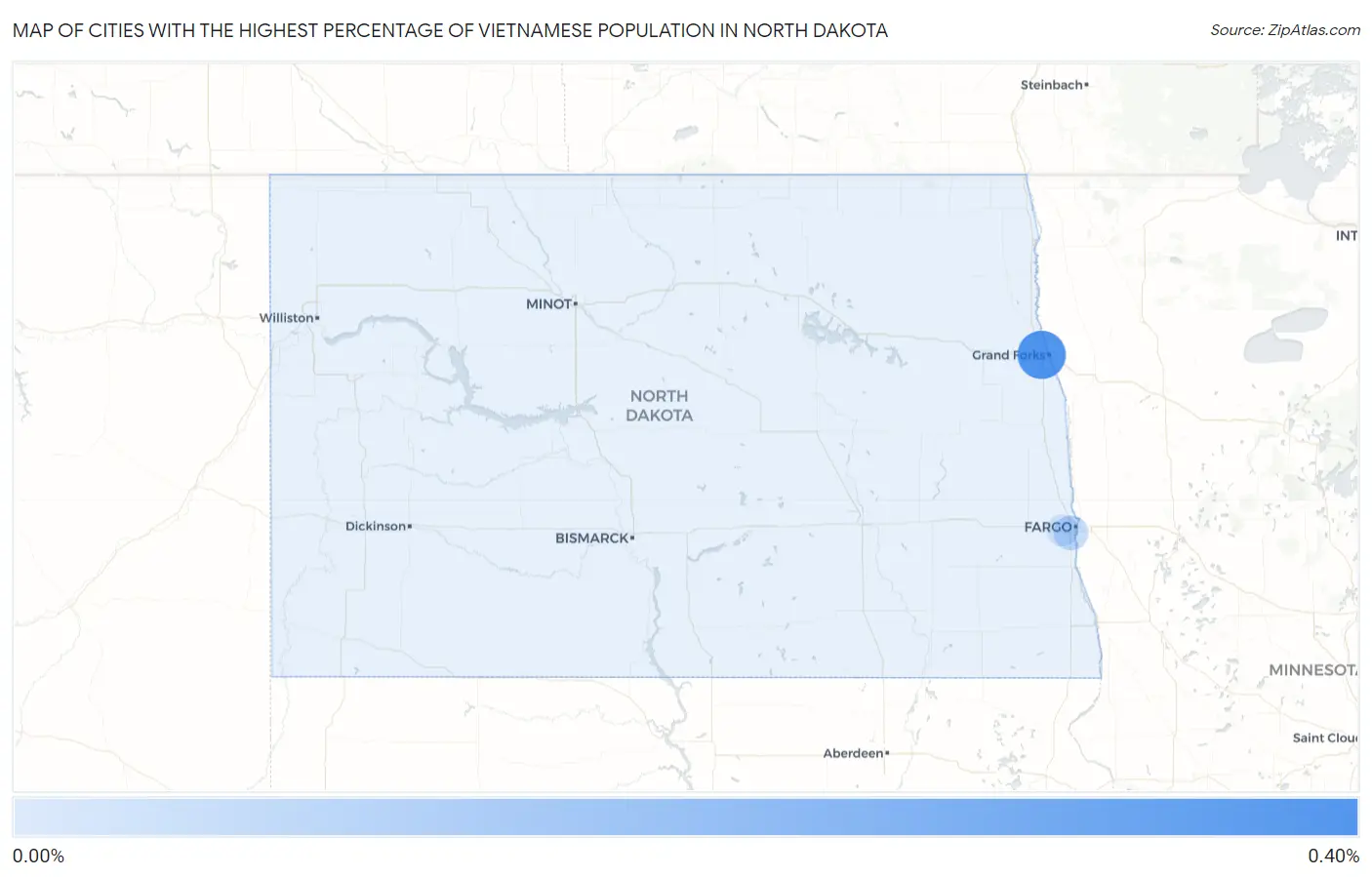 Cities with the Highest Percentage of Vietnamese Population in North Dakota Map