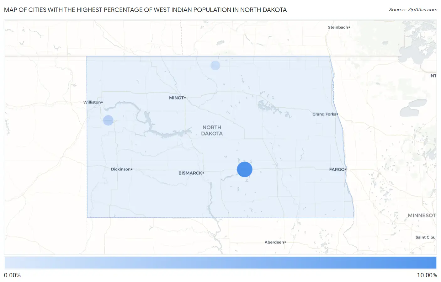 Cities with the Highest Percentage of West Indian Population in North Dakota Map