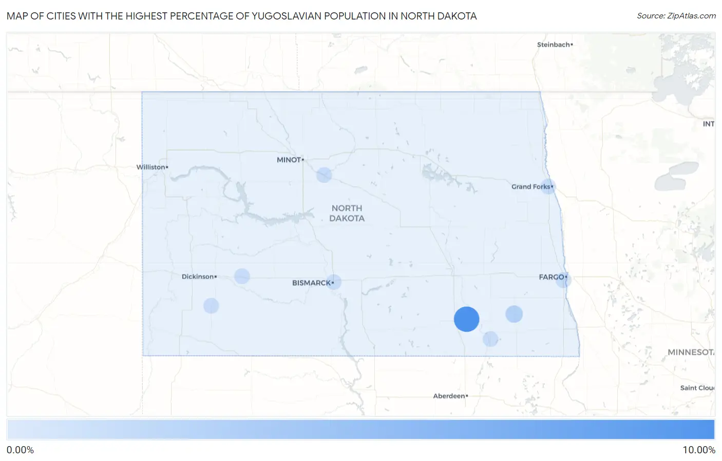 Cities with the Highest Percentage of Yugoslavian Population in North Dakota Map