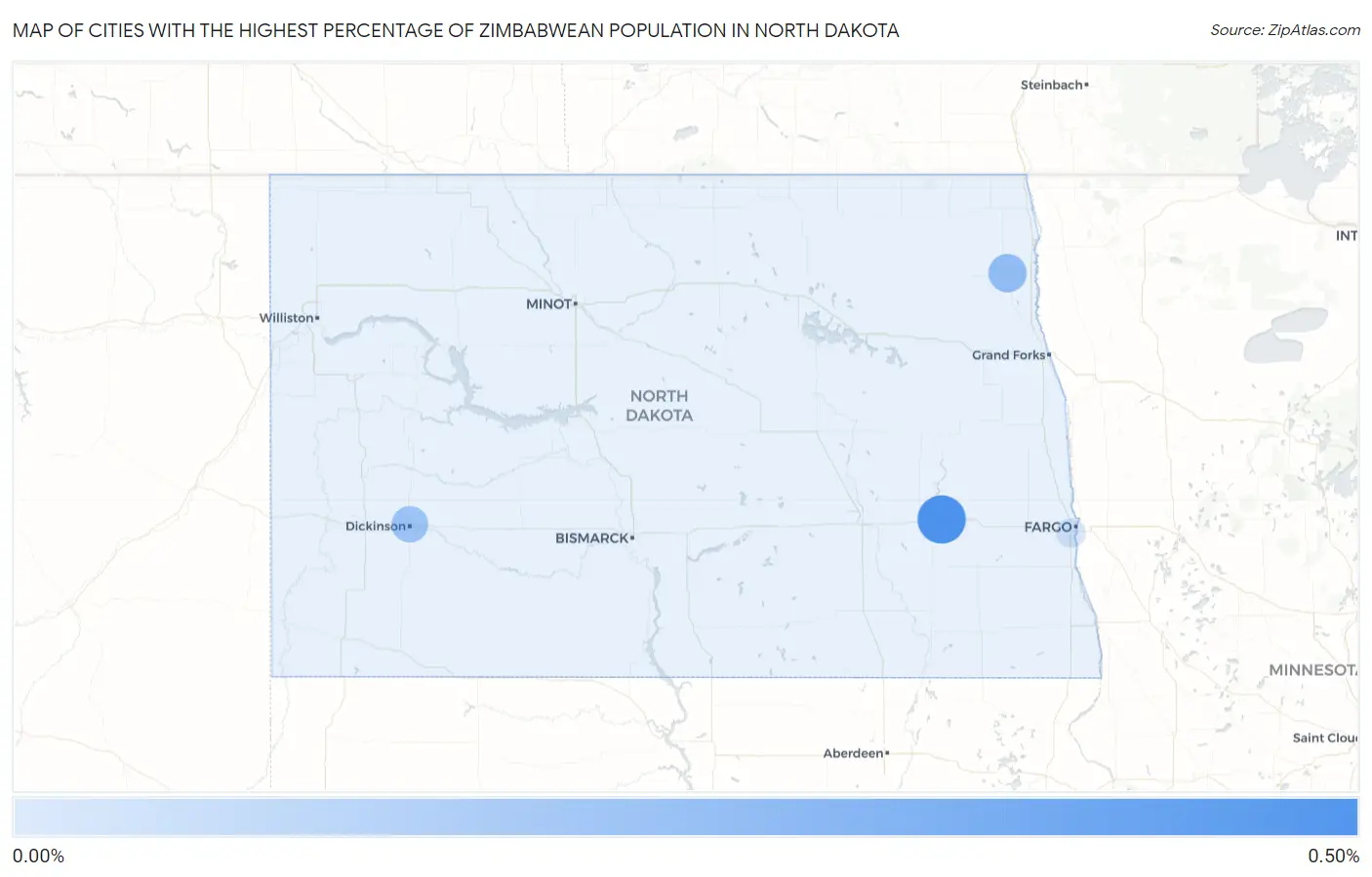 Cities with the Highest Percentage of Zimbabwean Population in North Dakota Map