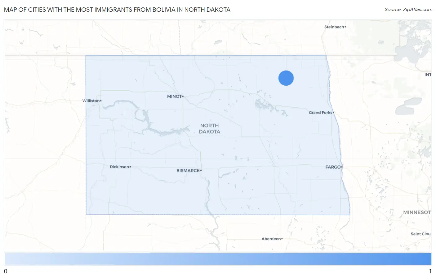 Cities with the Most Immigrants from Bolivia in North Dakota Map