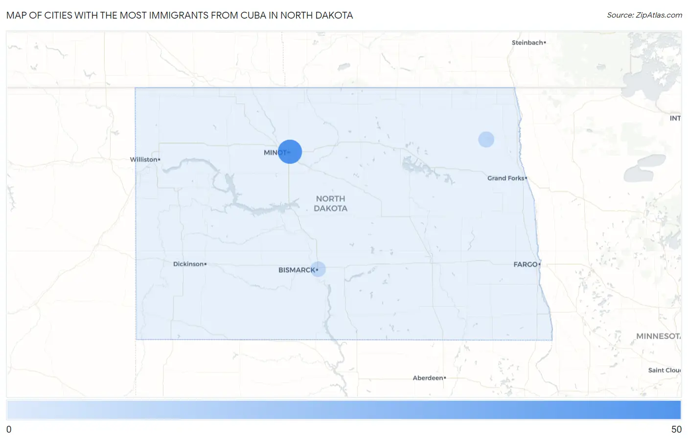 Cities with the Most Immigrants from Cuba in North Dakota Map
