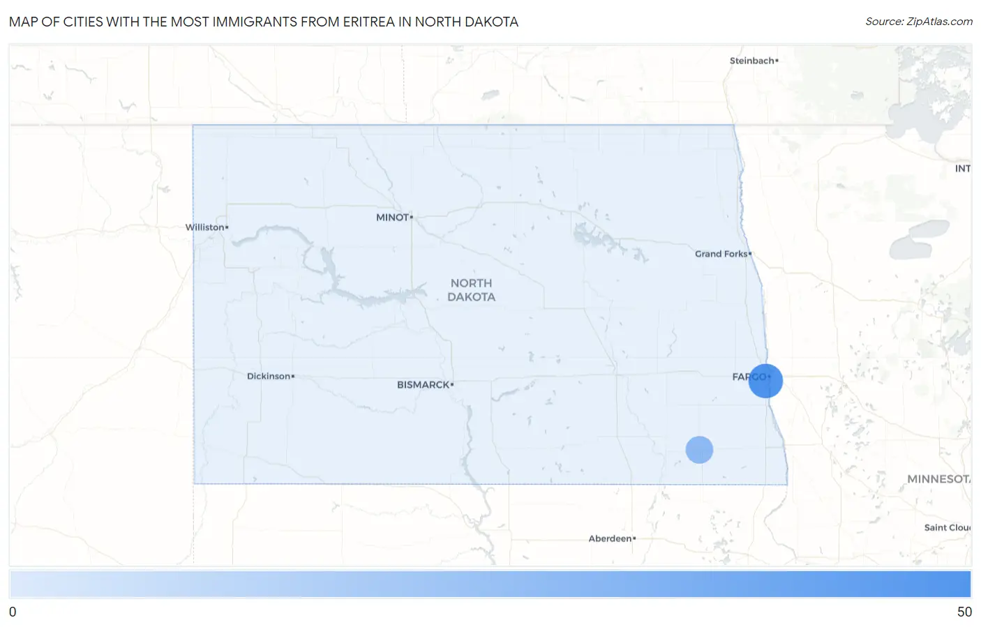 Cities with the Most Immigrants from Eritrea in North Dakota Map