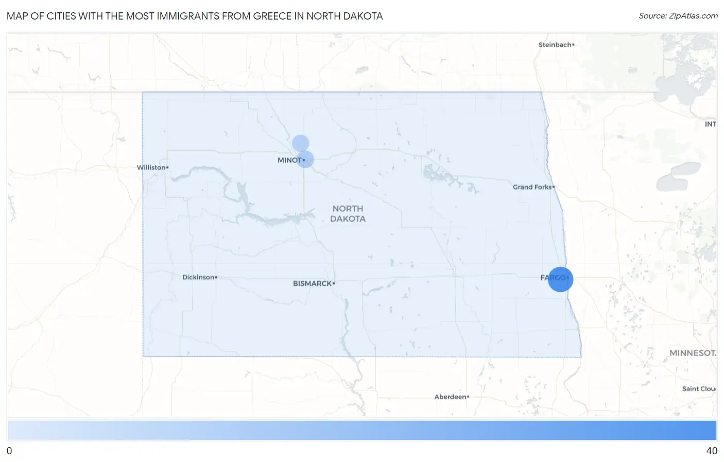 Cities with the Most Immigrants from Greece in North Dakota Map