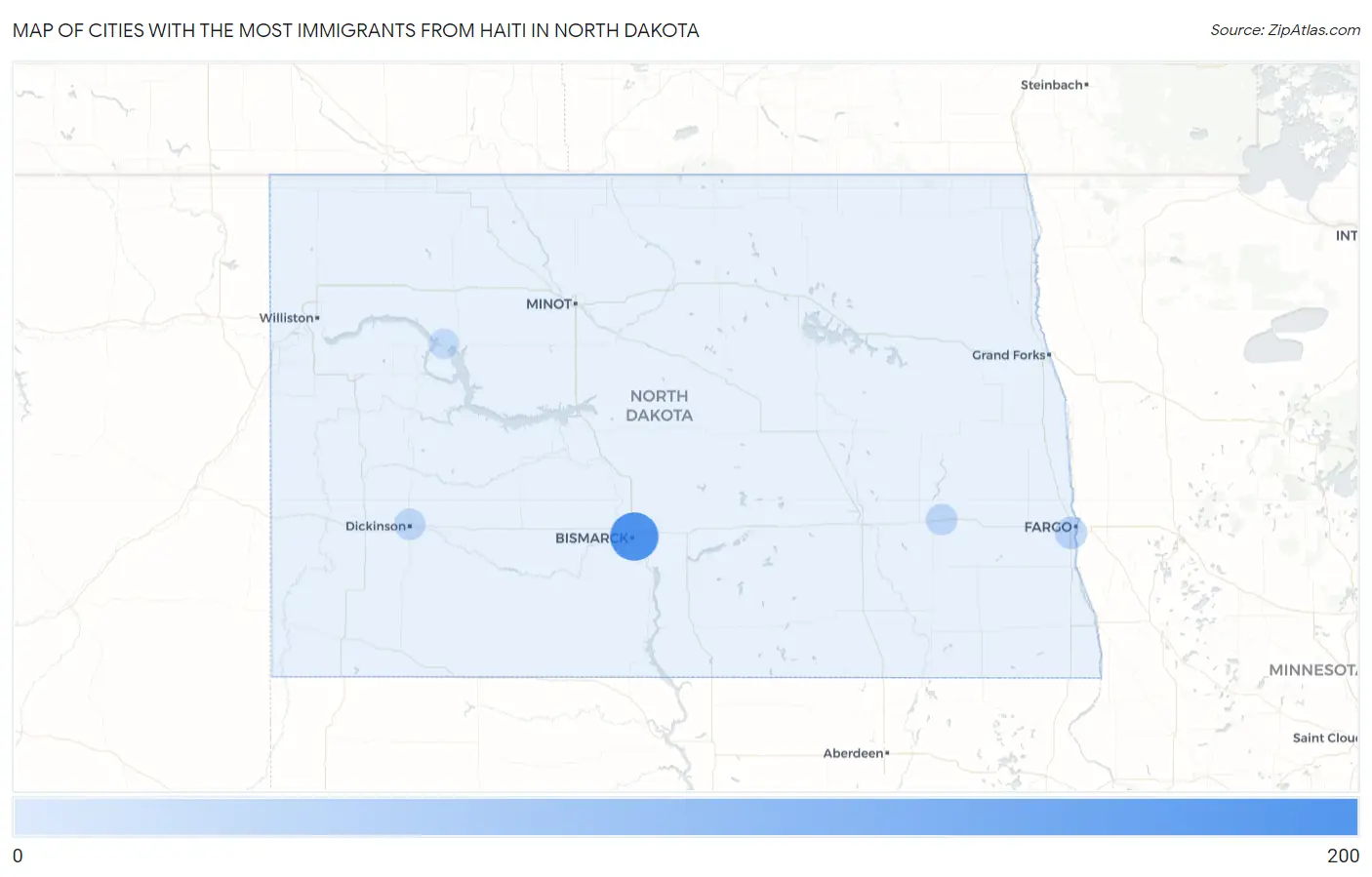 Cities with the Most Immigrants from Haiti in North Dakota Map