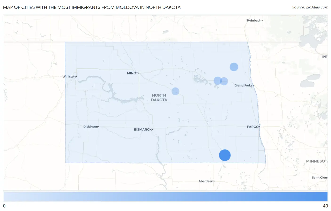 Cities with the Most Immigrants from Moldova in North Dakota Map