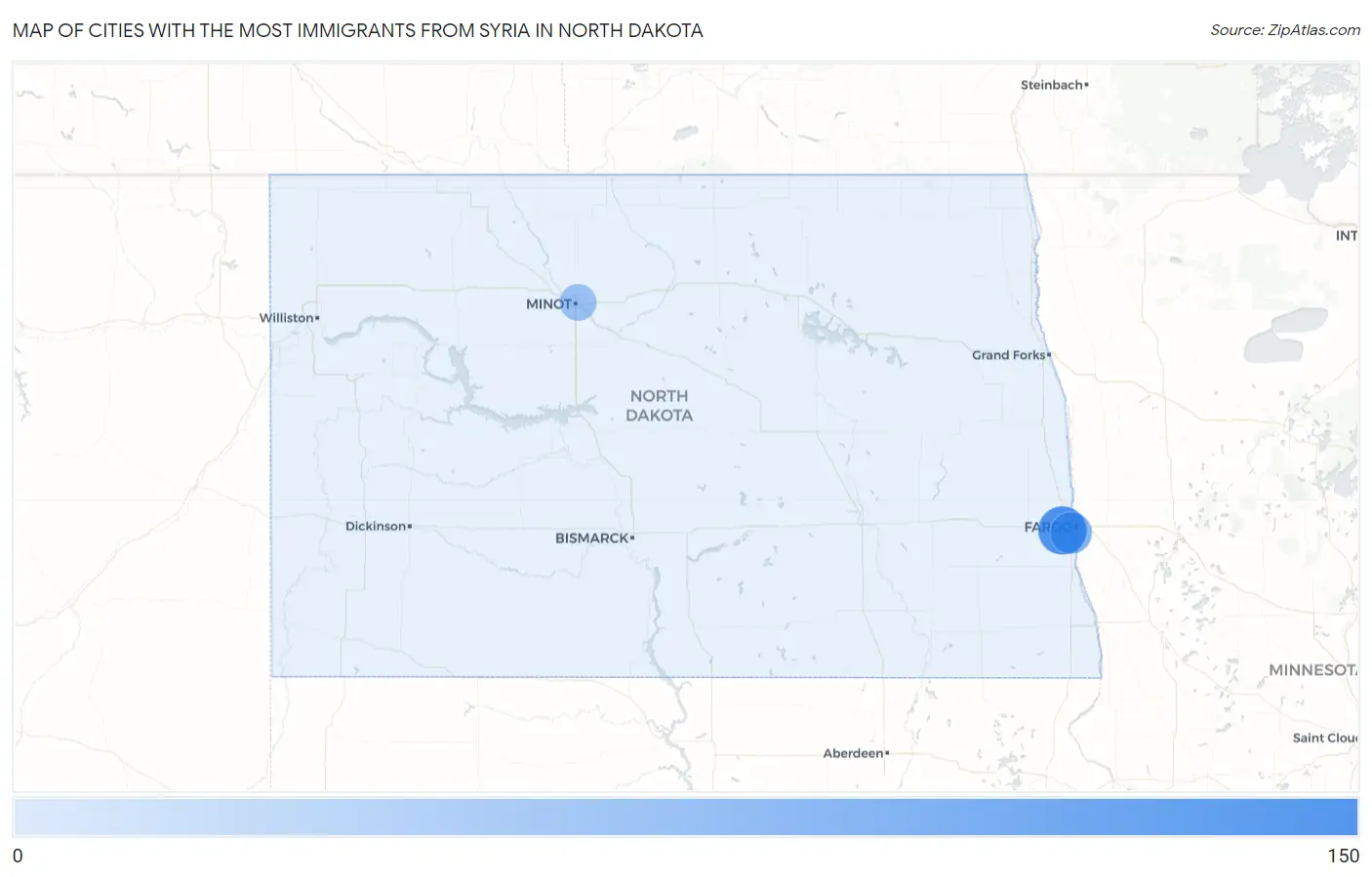 Cities with the Most Immigrants from Syria in North Dakota Map