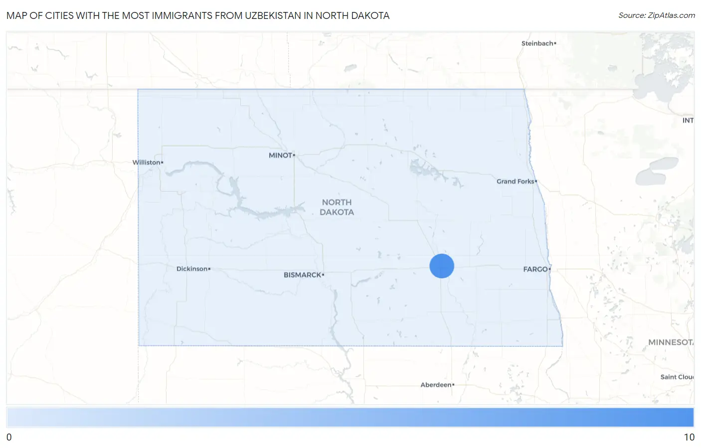 Cities with the Most Immigrants from Uzbekistan in North Dakota Map