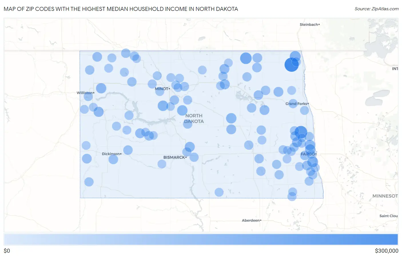 Zip Codes with the Highest Median Household Income in North Dakota Map