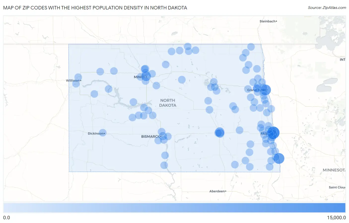 Zip Codes with the Highest Population Density in North Dakota Map