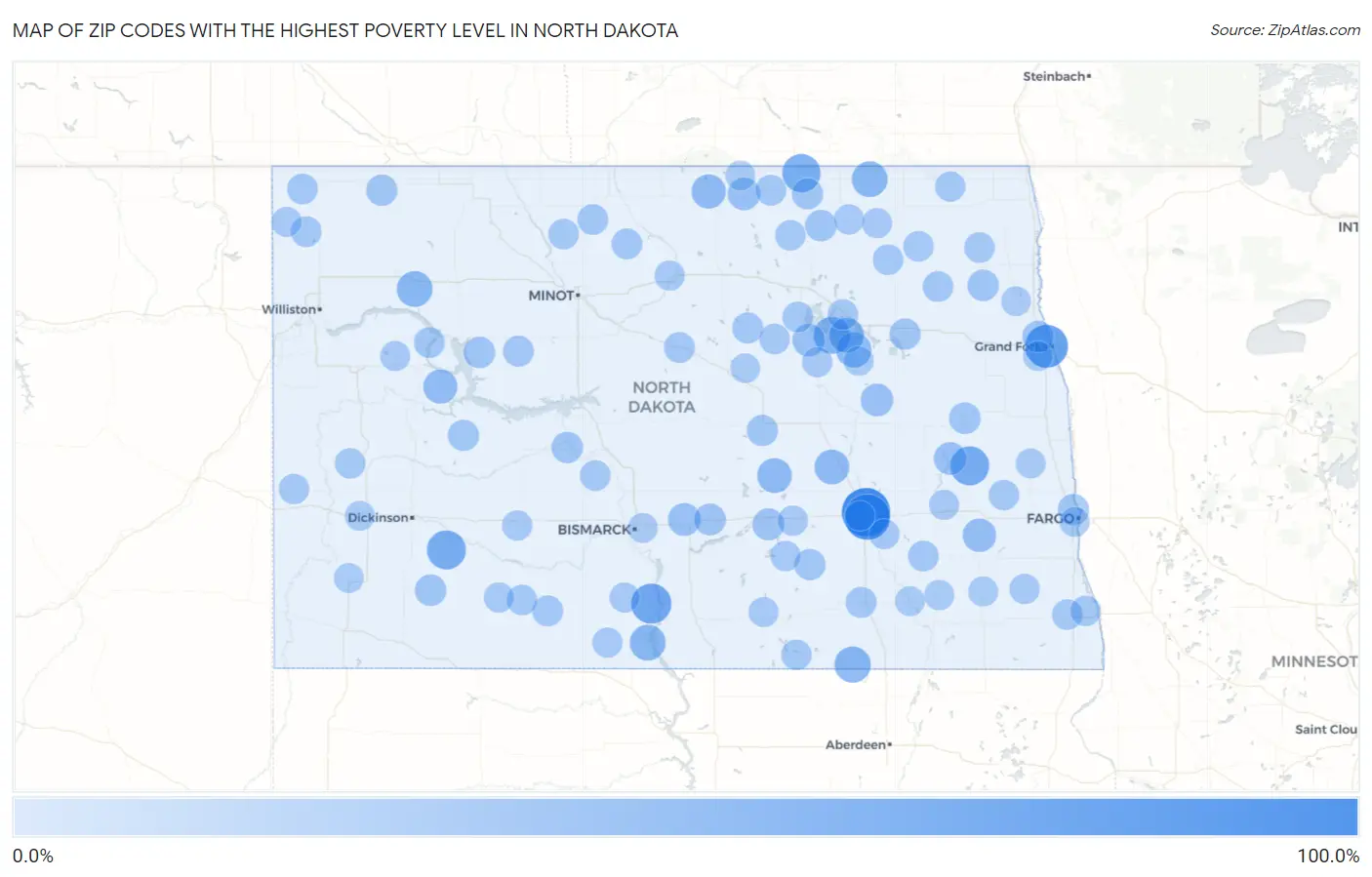 Zip Codes with the Highest Poverty Level in North Dakota Map