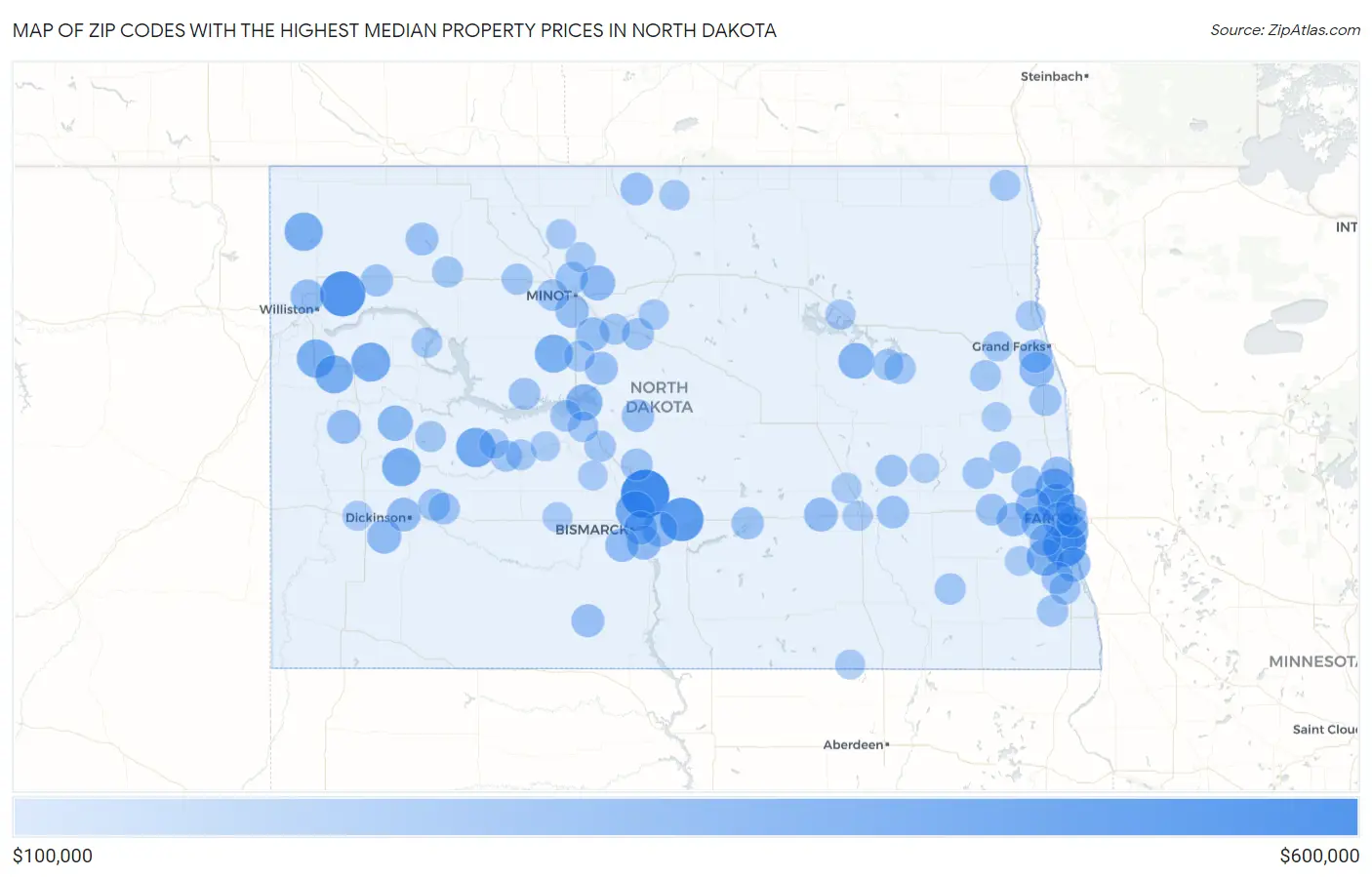 Zip Codes with the Highest Median Property Prices in North Dakota Map
