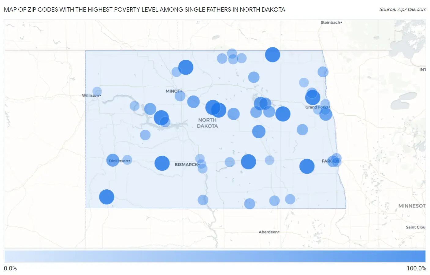 Zip Codes with the Highest Poverty Level Among Single Fathers in North Dakota Map