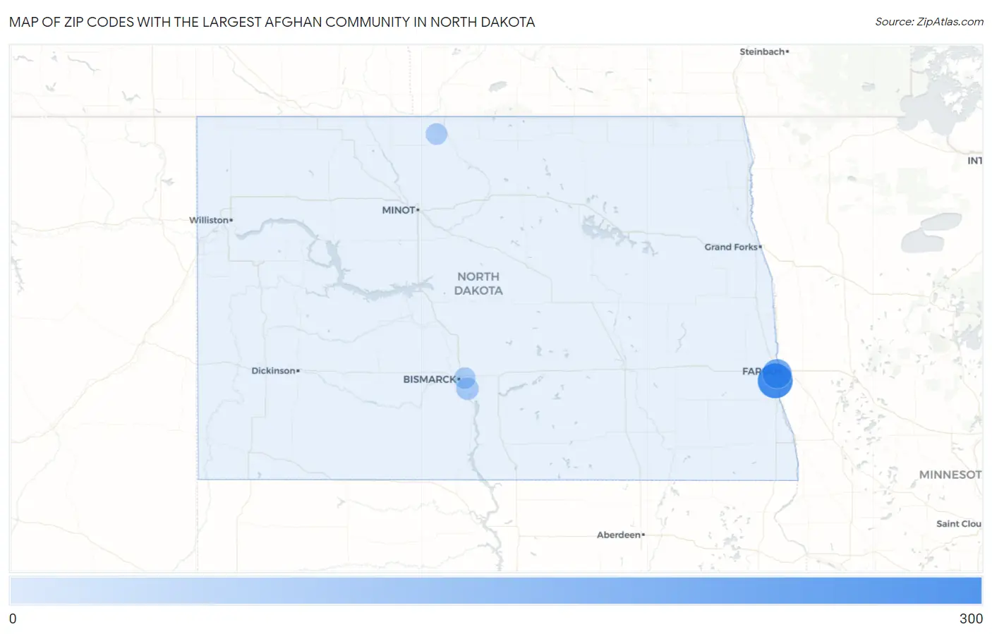 Zip Codes with the Largest Afghan Community in North Dakota Map