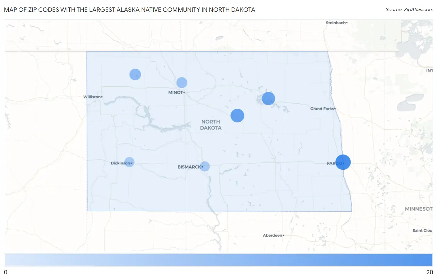Zip Codes with the Largest Alaska Native Community in North Dakota Map