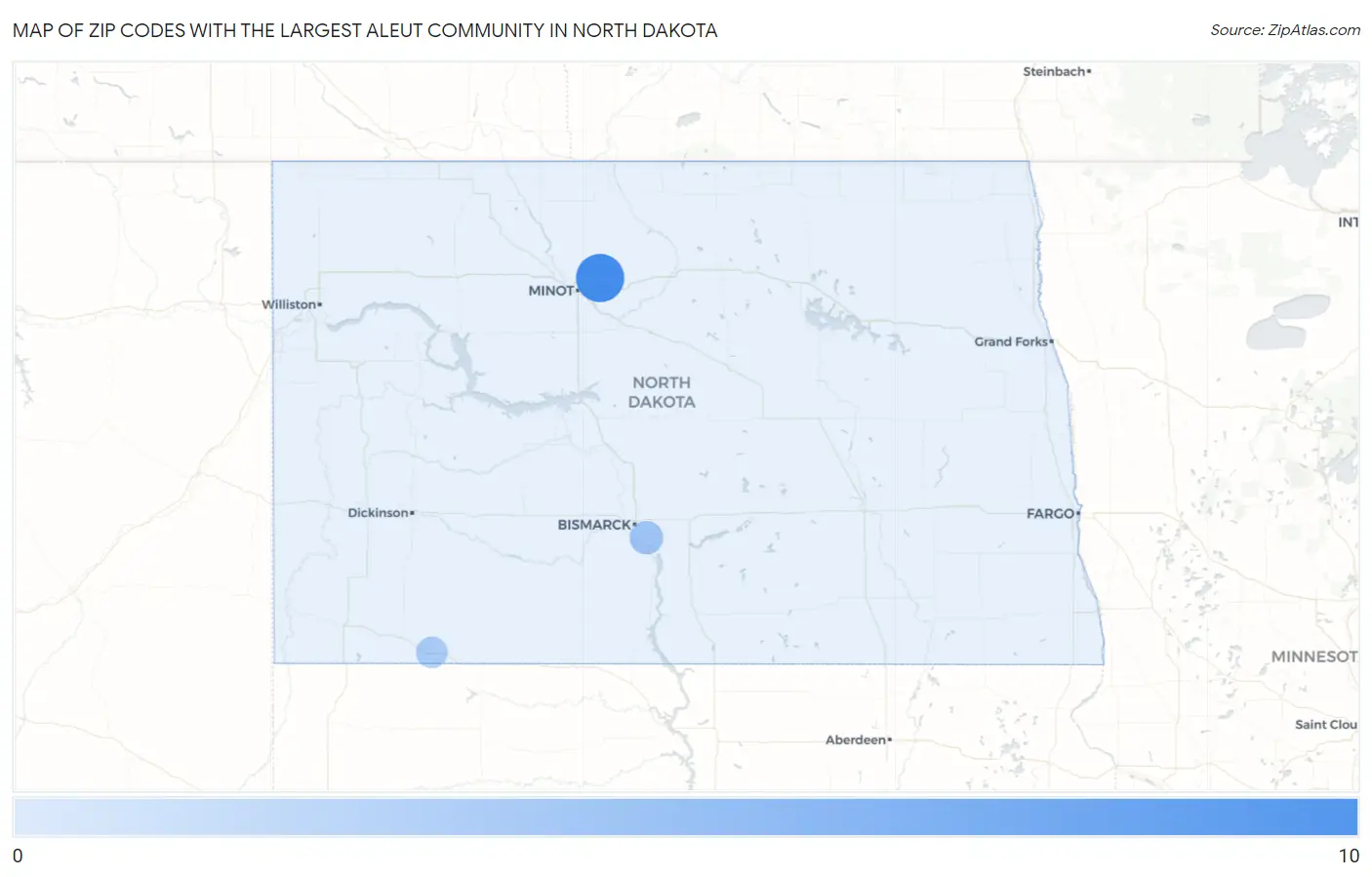 Zip Codes with the Largest Aleut Community in North Dakota Map