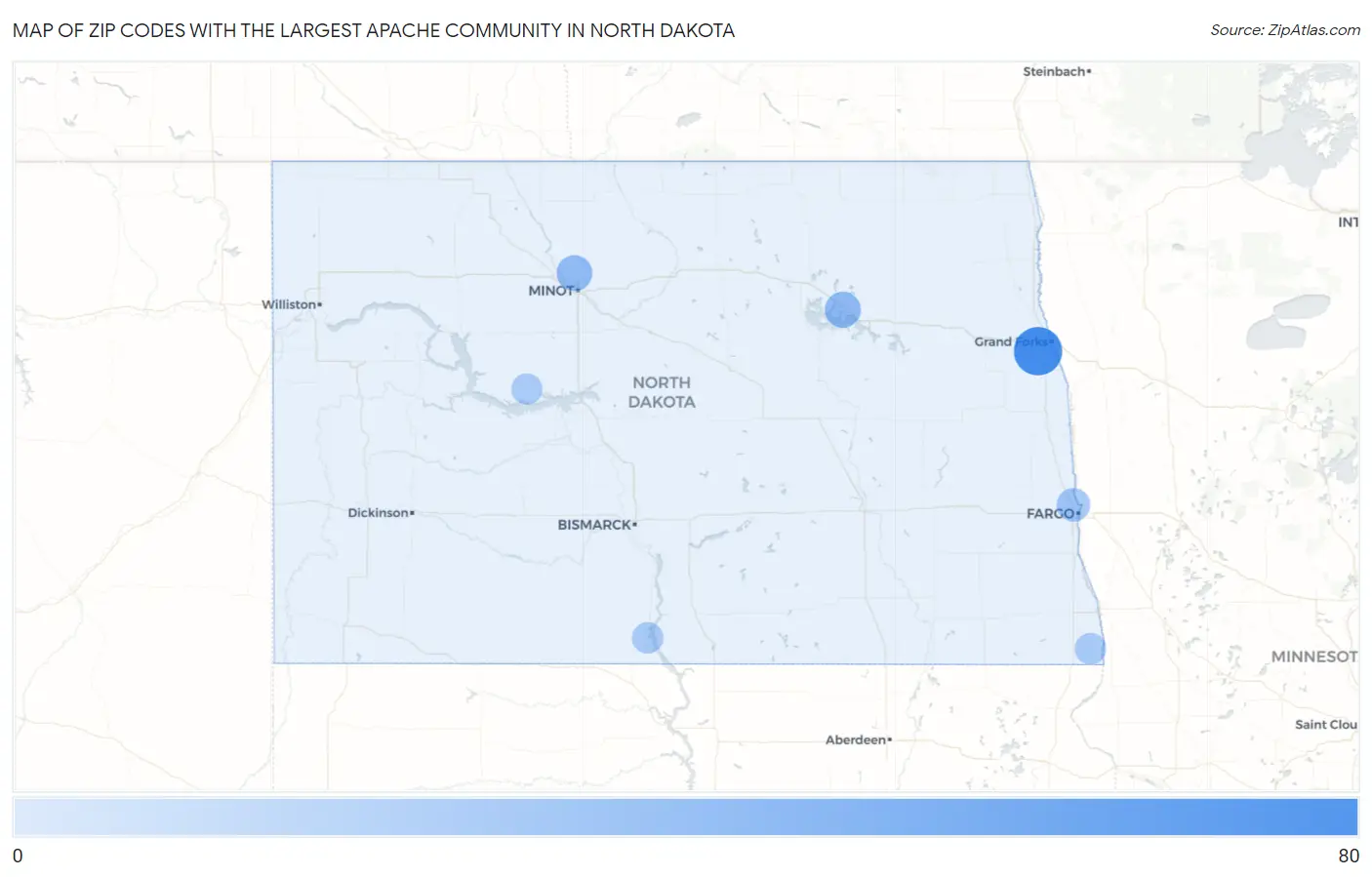 Zip Codes with the Largest Apache Community in North Dakota Map