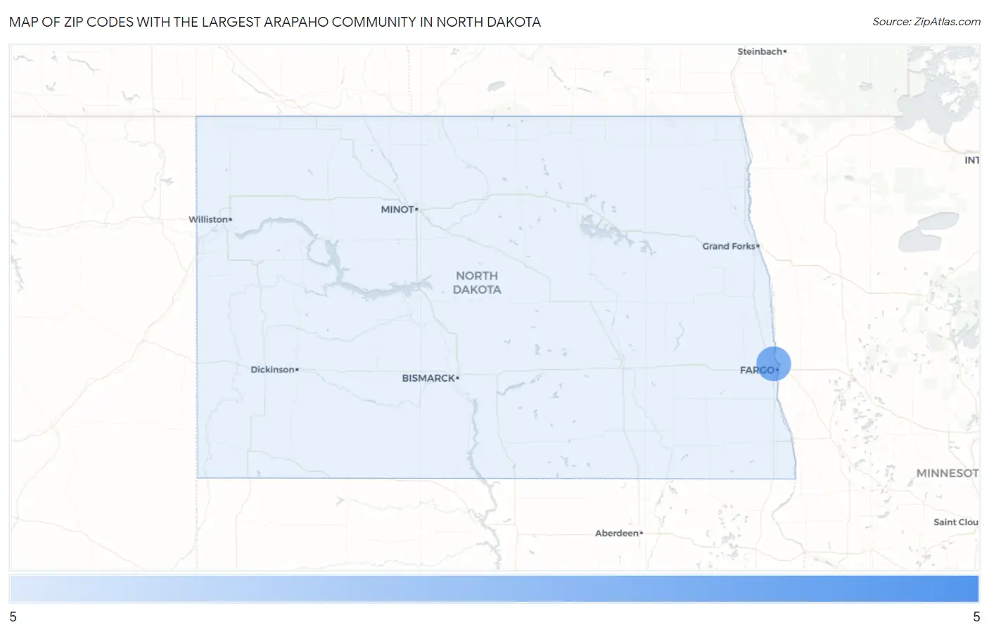 Zip Codes with the Largest Arapaho Community in North Dakota Map
