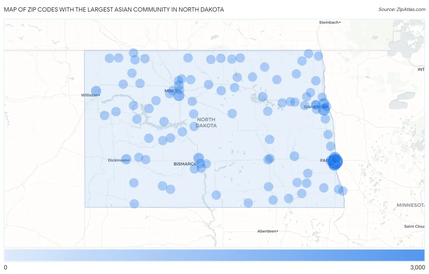 Zip Codes with the Largest Asian Community in North Dakota Map