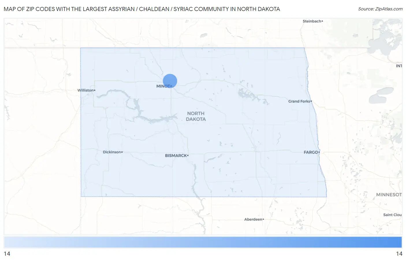 Zip Codes with the Largest Assyrian / Chaldean / Syriac Community in North Dakota Map