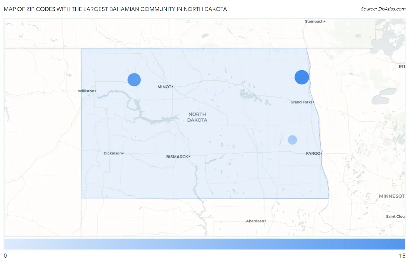 Zip Codes with the Largest Bahamian Community in North Dakota Map