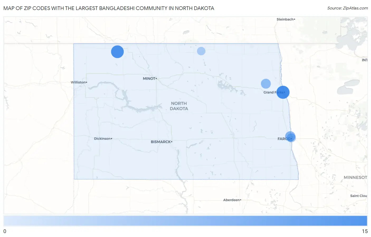 Zip Codes with the Largest Bangladeshi Community in North Dakota Map