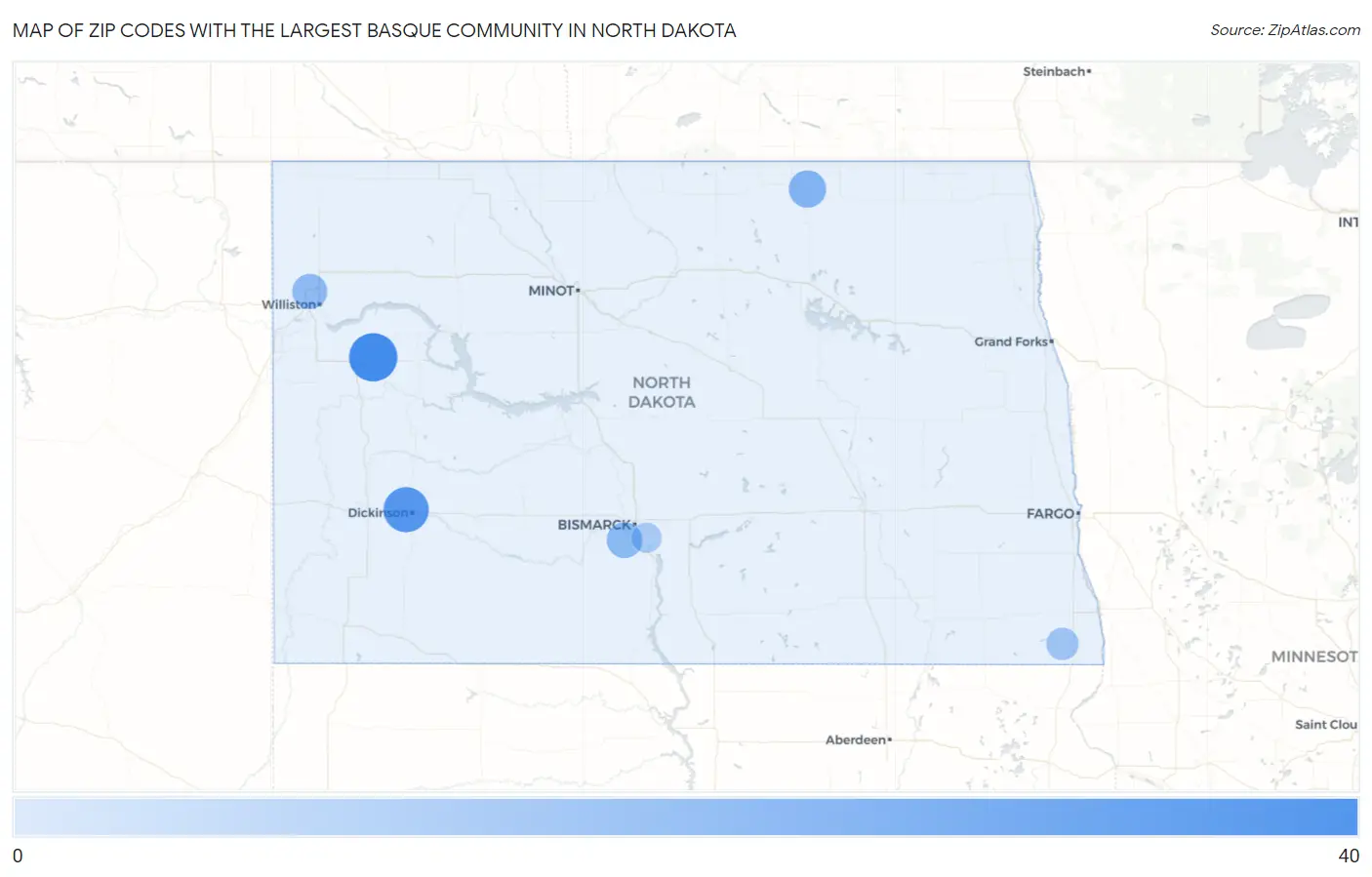 Zip Codes with the Largest Basque Community in North Dakota Map