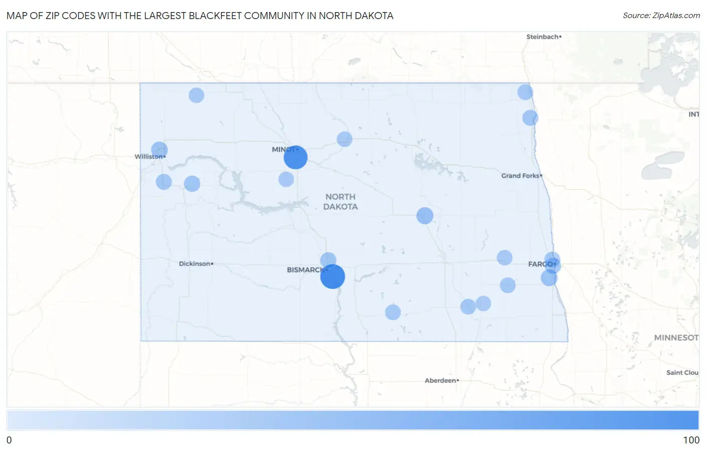 Zip Codes with the Largest Blackfeet Community in North Dakota Map
