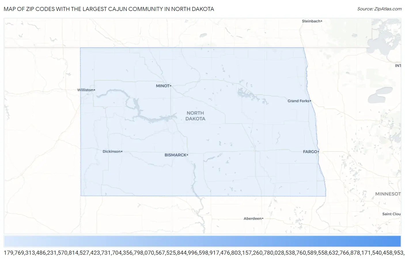 Zip Codes with the Largest Cajun Community in North Dakota Map