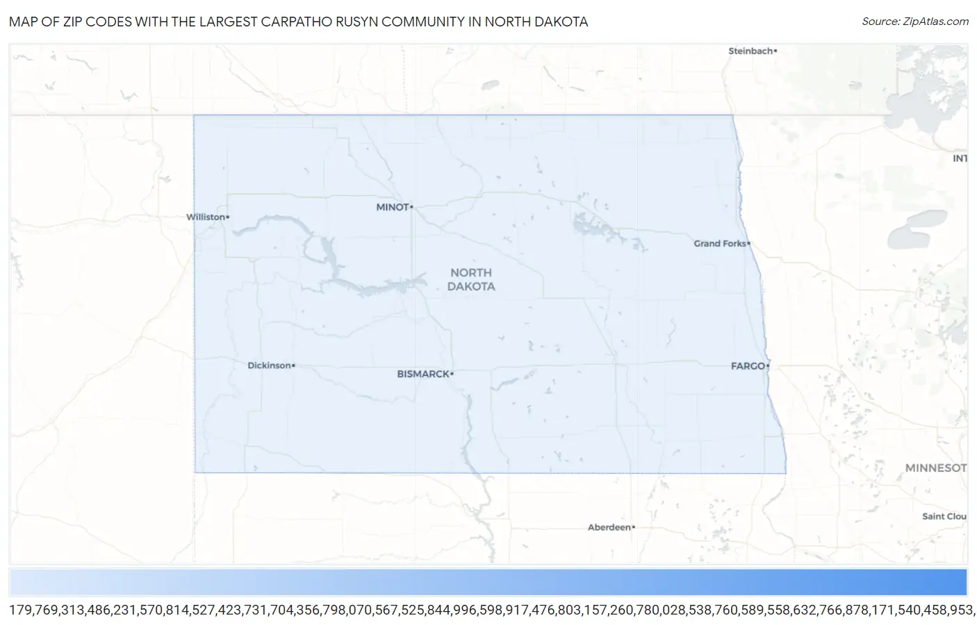 Zip Codes with the Largest Carpatho Rusyn Community in North Dakota Map