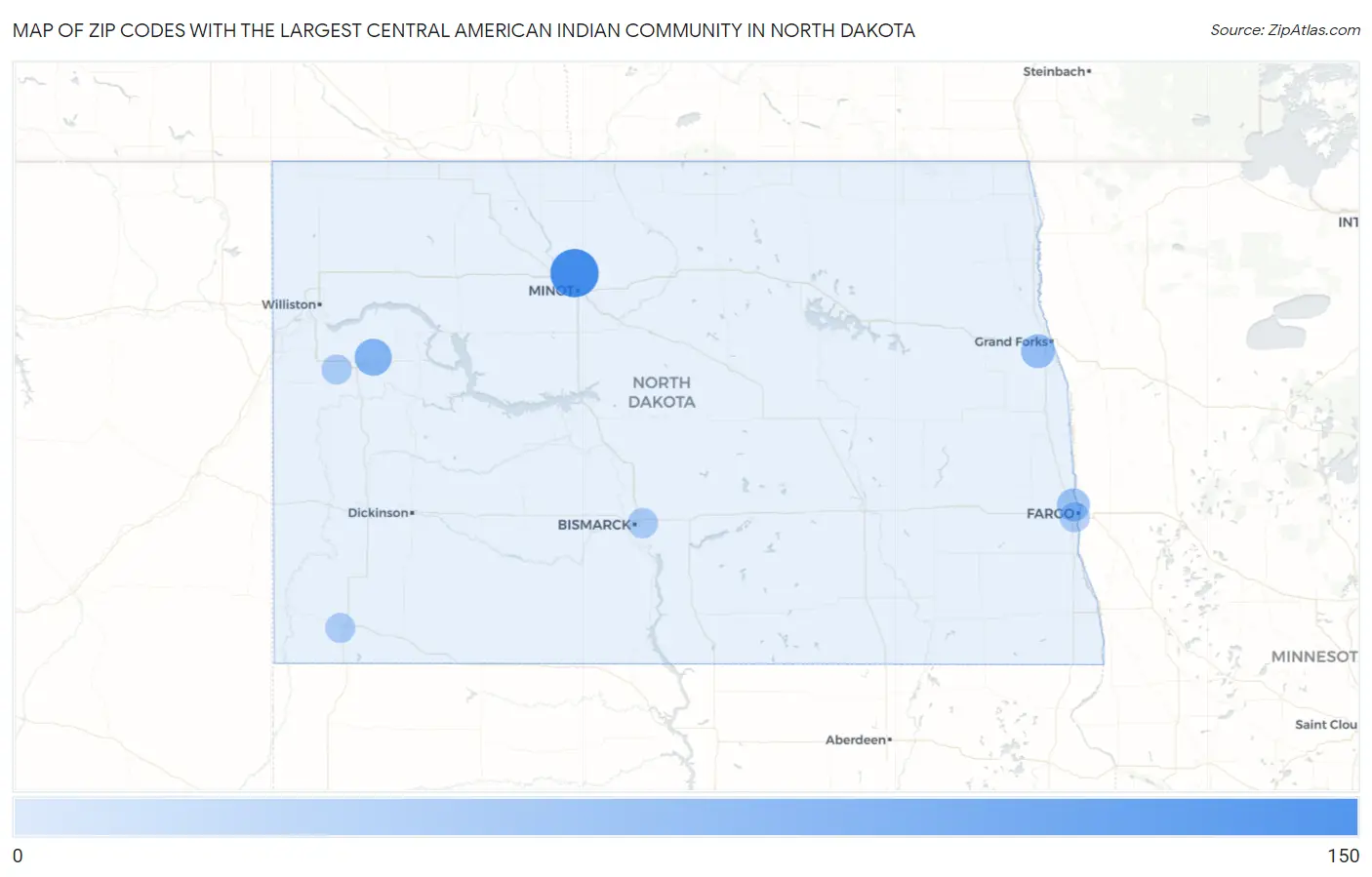 Zip Codes with the Largest Central American Indian Community in North Dakota Map